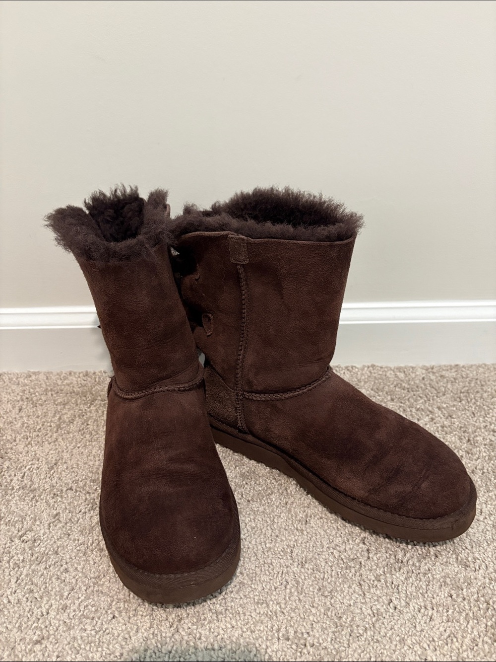 UGG Chocolate Brown Suede Shearling Short Boots